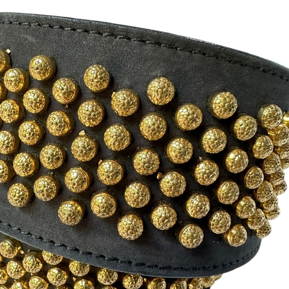 Vintage NEIMAN MARCUS Black Leather With Wide Gold Studs Unisex Belt S main image 10